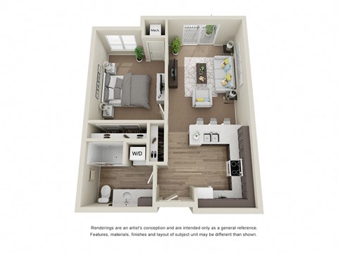 Floor plan for 1 bed, 1 bath, 626 sqft